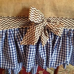 Natural Burlap Table Runber With 2 BlueGingham Ruffels