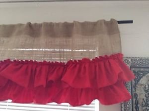 Handmade BurlapValance With 2tires Of Red Ruffles