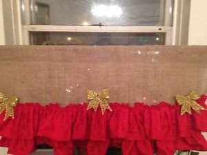 Handmade Christmas BurlapValance With 2tires Of Red Ruffles Great For Holidays
