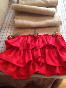 Handmade Natural Burlap Table Runner With 3tires Red Ruffles 3large Bells