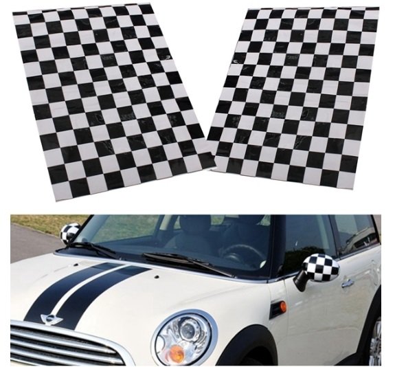 2Pcs Checkered Pattern Vinyl Side Mirror Stickers For Mini Cooper