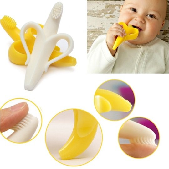 Soft Silicon Banana Bendable Baby Teether Training Toothbrush