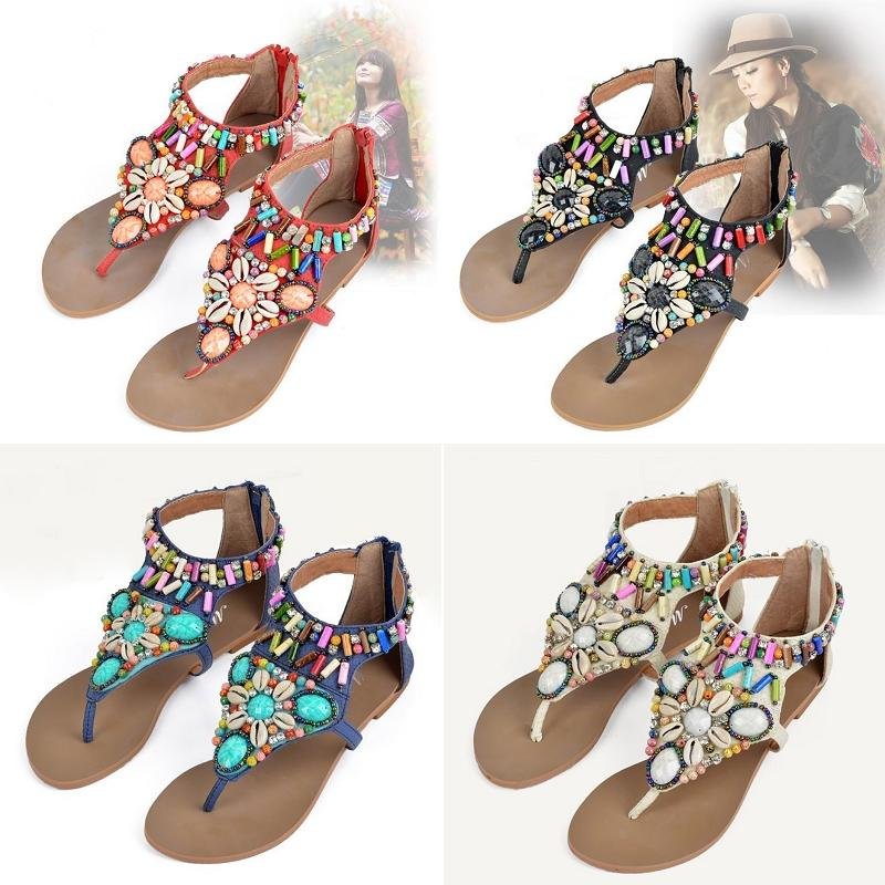 Womens Fashion Bohemian Beads Thong Toe