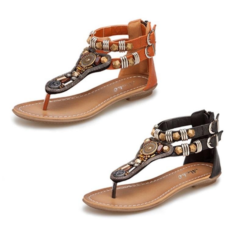 Retro Rome Zipper Rivets Flip Flops Flat Beach Sandals