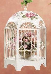 Metal Distress Floral Birdcage