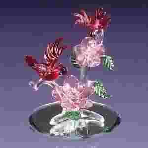 Spun Glass Red Cardinal with Flower