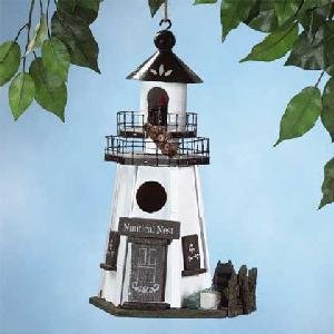 Wood Lighthouse Birdhouse (White)