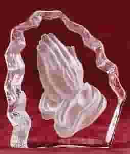 Cut Glass Block Praying Hands