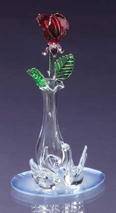 Glass Red Rose with Vase