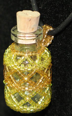 Yellow Beaded Bottle Necklace ~ Pixie, Faerie dust holder