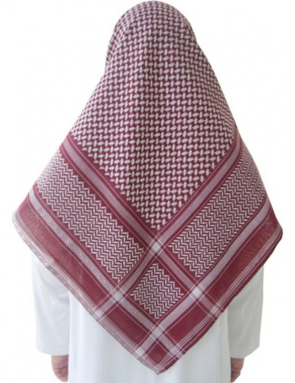White / Dark Red Shemagh / Kufiya / Kafiya / Arab Scarf