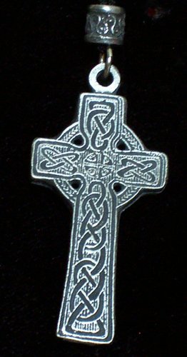 Pewter Celtic Cross 2 1/4" Hand Cast Pendant with Bead and Cord
