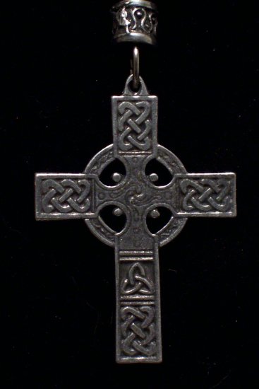 Pewter Celtic Cross 1 1/2"x2" Hand Cast Pendant with Bead and Cord