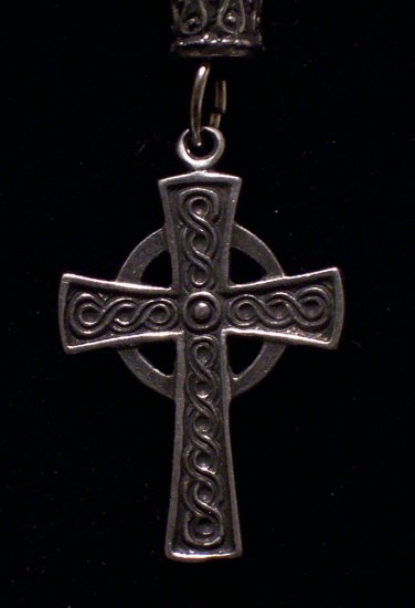 Pewter Celtic Cross 1 1/4" x 1" Hand Cast Pendant with Bead and Cord