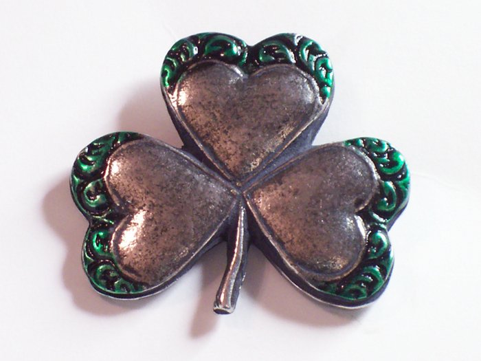 Hand Cast Pewter Shamrock Pin with Hand Painted Details
