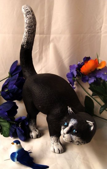 Large Cast Iron Cat Doorstop Black & White