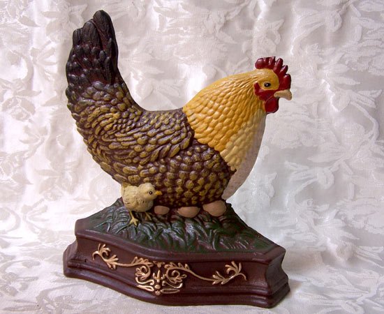 Doorstop Hen with Chick & Eggs