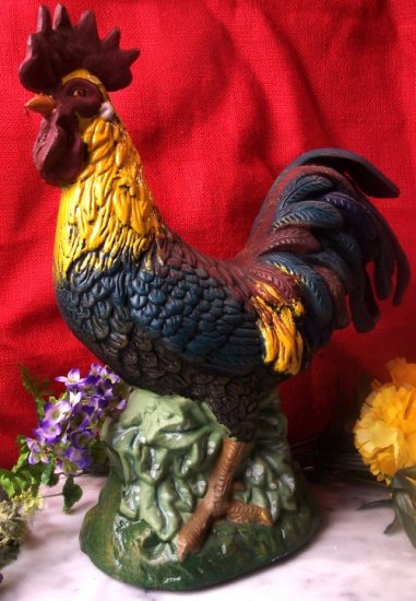 LARGE Cast Iron Colorful Rooster
