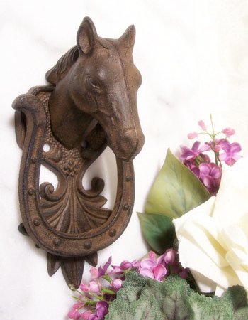 Horse & Horse Shoe Door Knocker Cast Iron