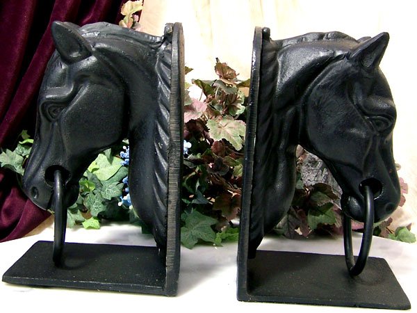 Heavy Set Of Cast Iron Horse Head Bookends