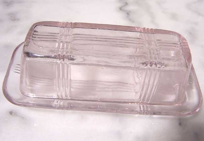 Pink Glass Elongated Butterdish