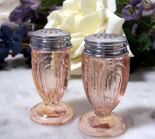 Fancy Pink Glass Salt & Pepper Set