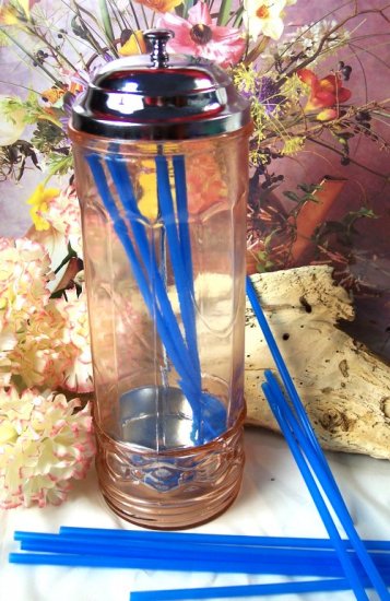 Pink Depression Glass Straw Holder