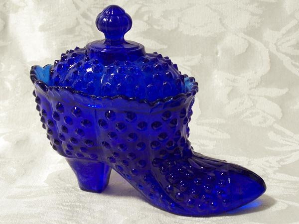 Blue Glass Hobnail Boot Compote