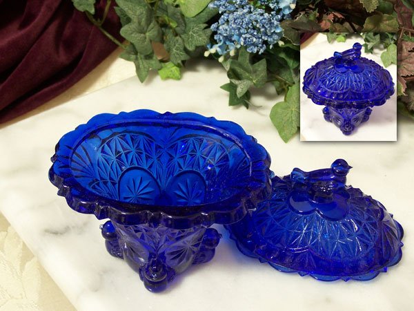 Colbolt Blue Glass Bird Compote