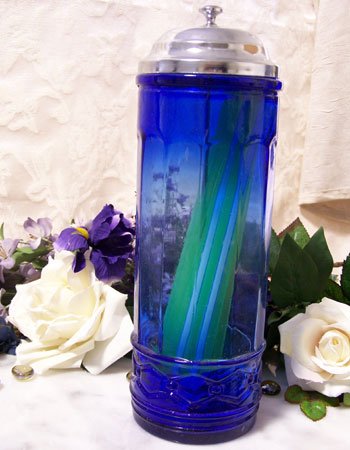 Colbolt Blue Glass Strawholder