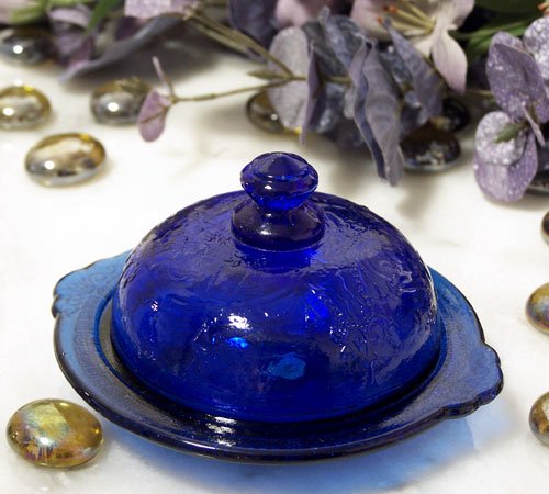 Colbolt Blue Glass Round Butter Dish