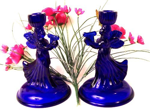 Colbolt Blue Glass Angel Candle Holder Set 2