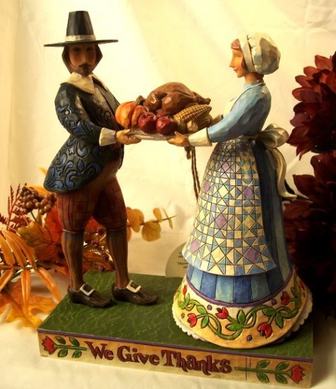 Jim Shore Pilgrims with Turkey On Platter