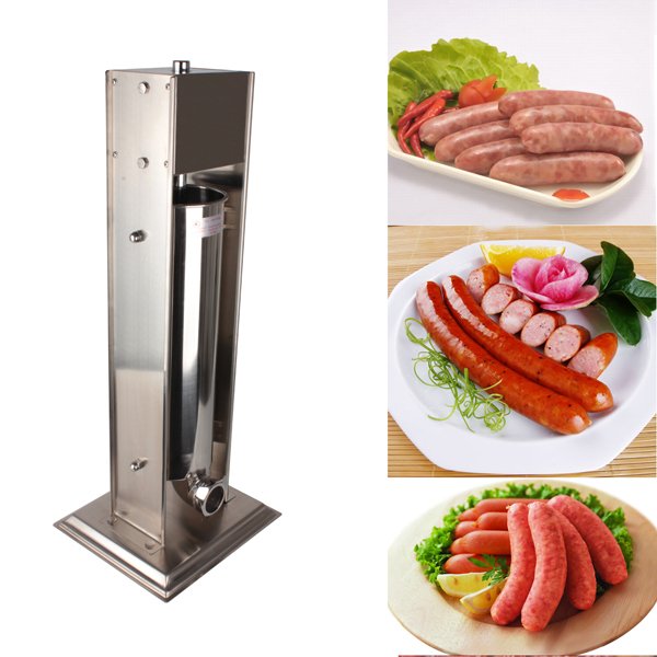 7L Stainless Steel Manual Vertical Sausage Stuffer/Filler + 5 Funnels Kitchen
