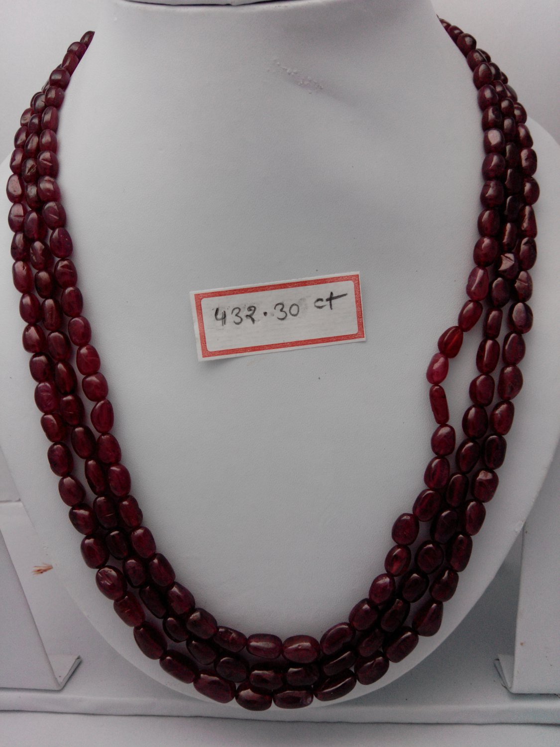 Certified Fissure Filled Ruby necklace of 432.30 cts Fancy Oval briolettes plane Polish