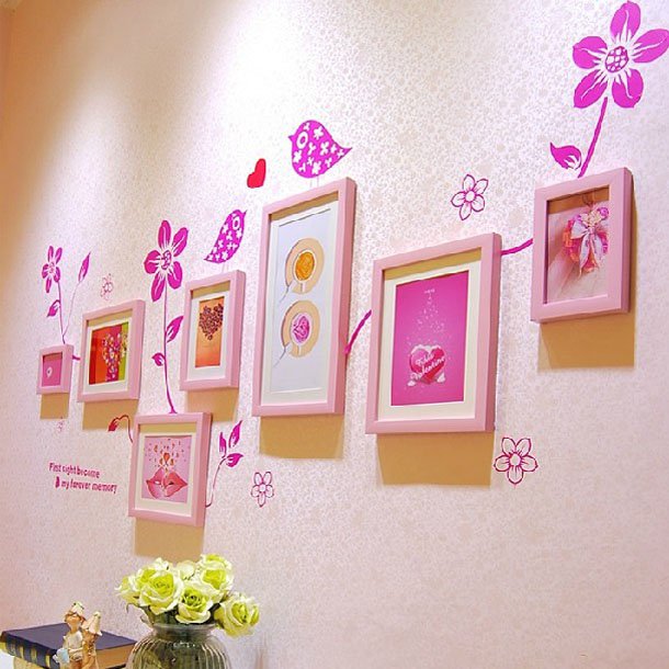 Nutral Wooden Color Photo Frame with Wall Sticker