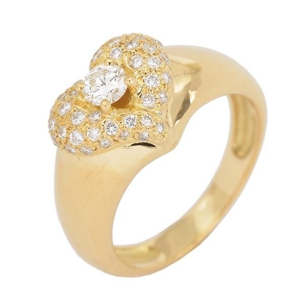 Van Cleef & Arpels 18K Yellow Gold Pave Diamond Heart Ring Size 49 Rare