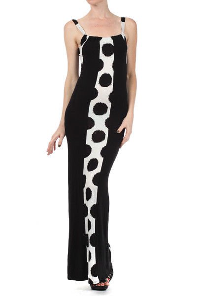 White Black polka dot maxi dress Striped long retro SMALL MEDIUM