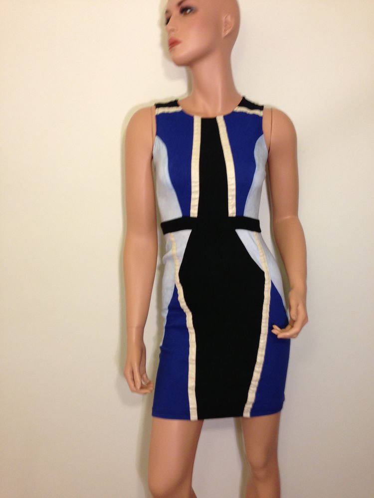Blue white black Sheath Shift Bodycon Bandage Dress SMALL XS
