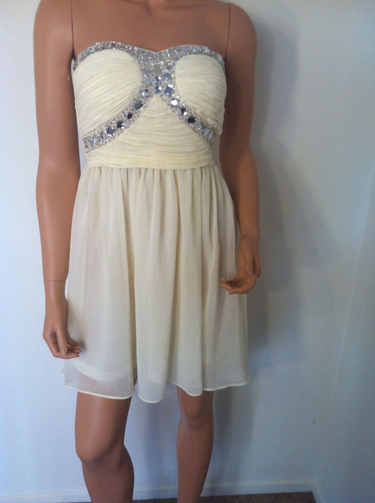White IVORY DRESS bridesmaid high low asos strapless homecoming beaded SMALL