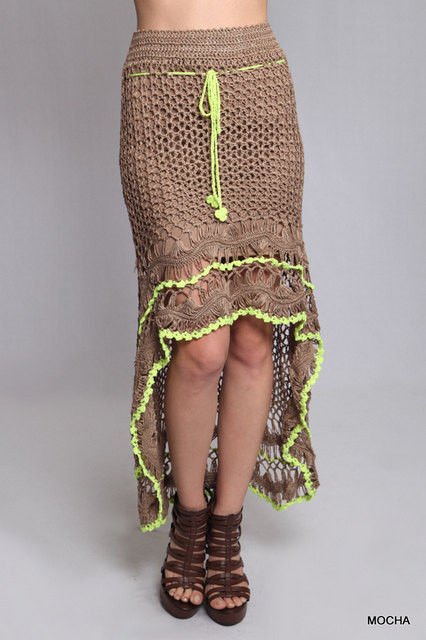 FREE PEOPLE Brown mocha anthropologie CROCHET SKIRT hippie boho mini maxi LARGE