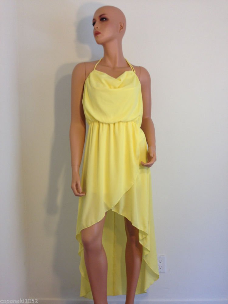 Yellow Dress Asos Topshop Asymmetrical hem high low boho bohemian romantic LARGE