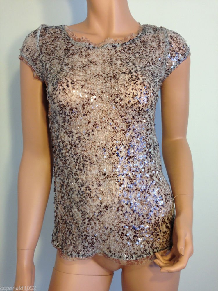 Top blouse shirt sequin retro beaded XS party cocktail extra small bead overlay