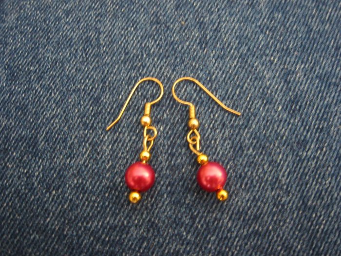 Reddish pink bead earrings