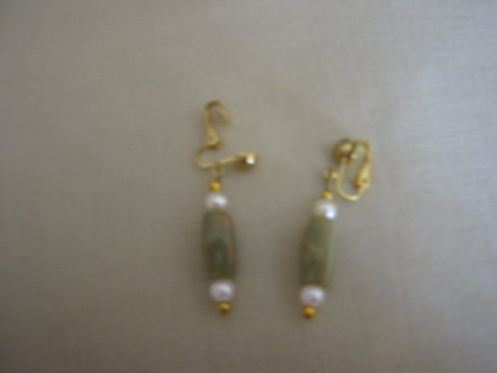 Clip on green bead earrings