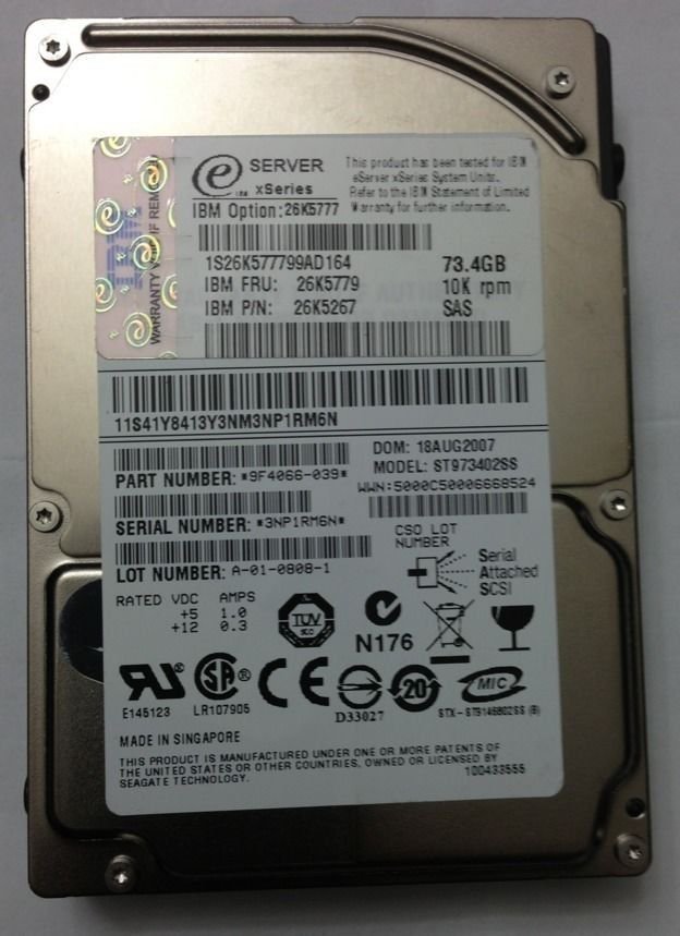 IBM SAS 2.5" 73 GB,Plug-In Module,10k RPM (26K5267) 26K5777 26K5779 Hard Drive