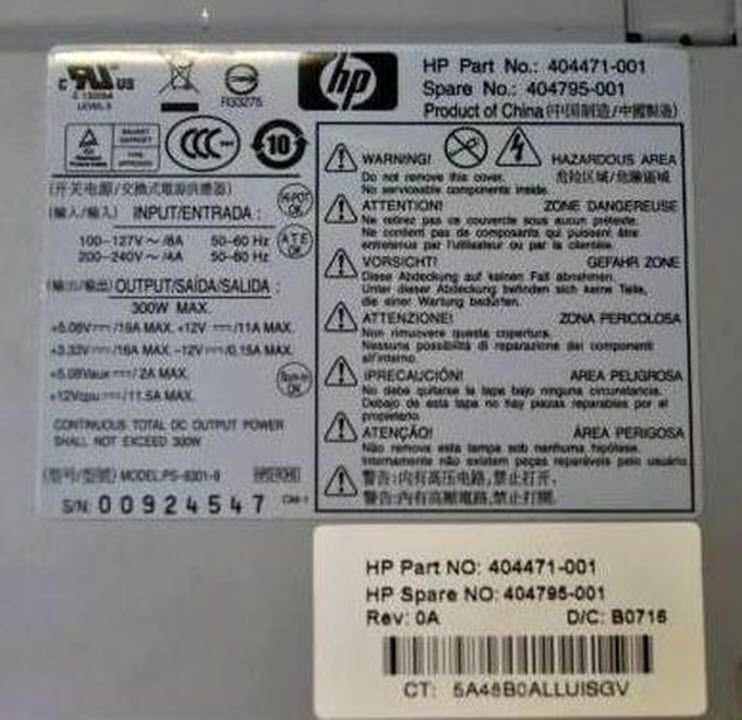 HP 300W Power Supply PS-6301-9 0A 404471-001 404795-001 Tested + Warranty