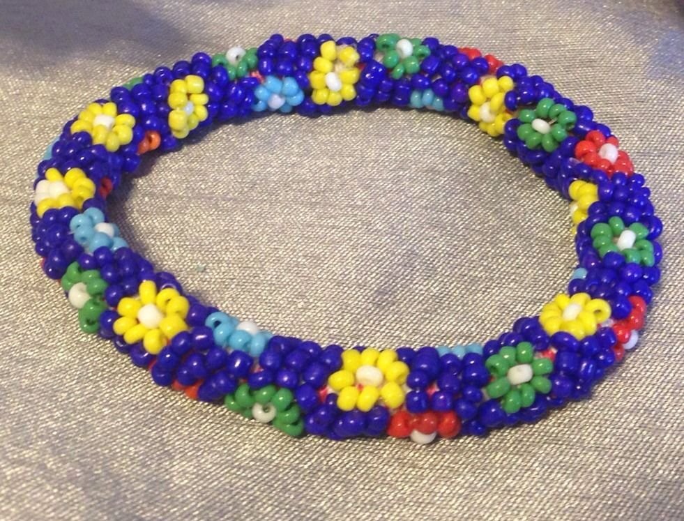 Spring Floral Bead Statement Stretch Bangle