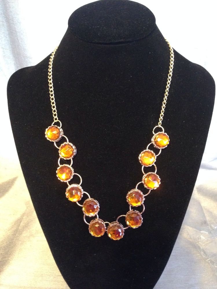 Great Gift For Mom Gold Tone Brass Necklace With Resin Stone