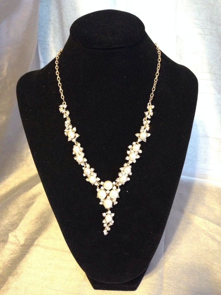 Wedding Gold Pearl Crystal Diamonds Necklace